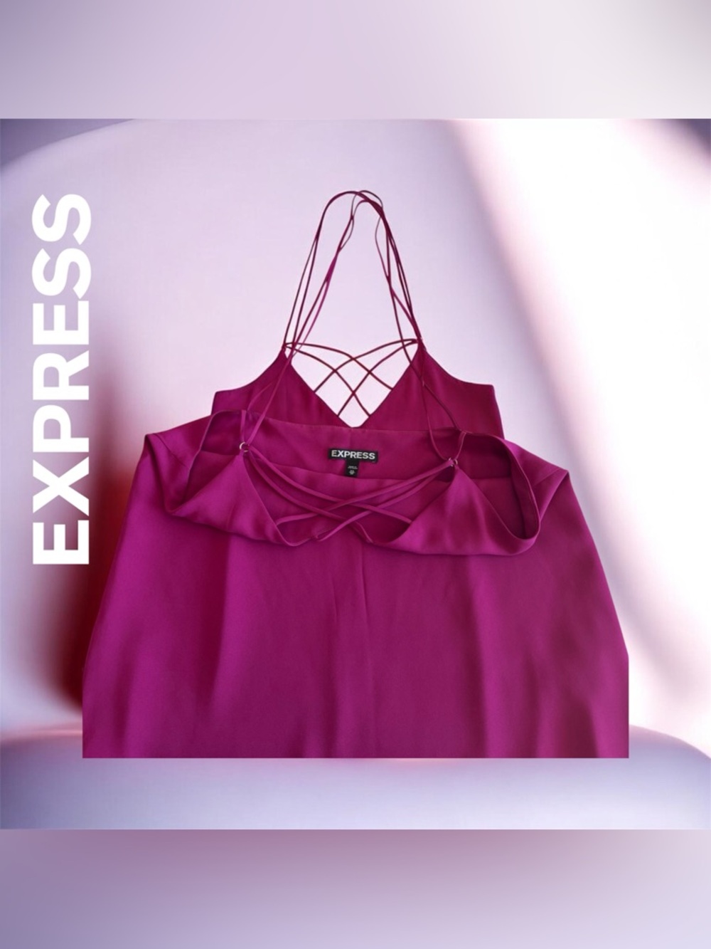 🛍️SALE🛍️ Express Crisscross Strappy V-Neck Cami in Magenta / Berry Plum - Picture 4 of 6